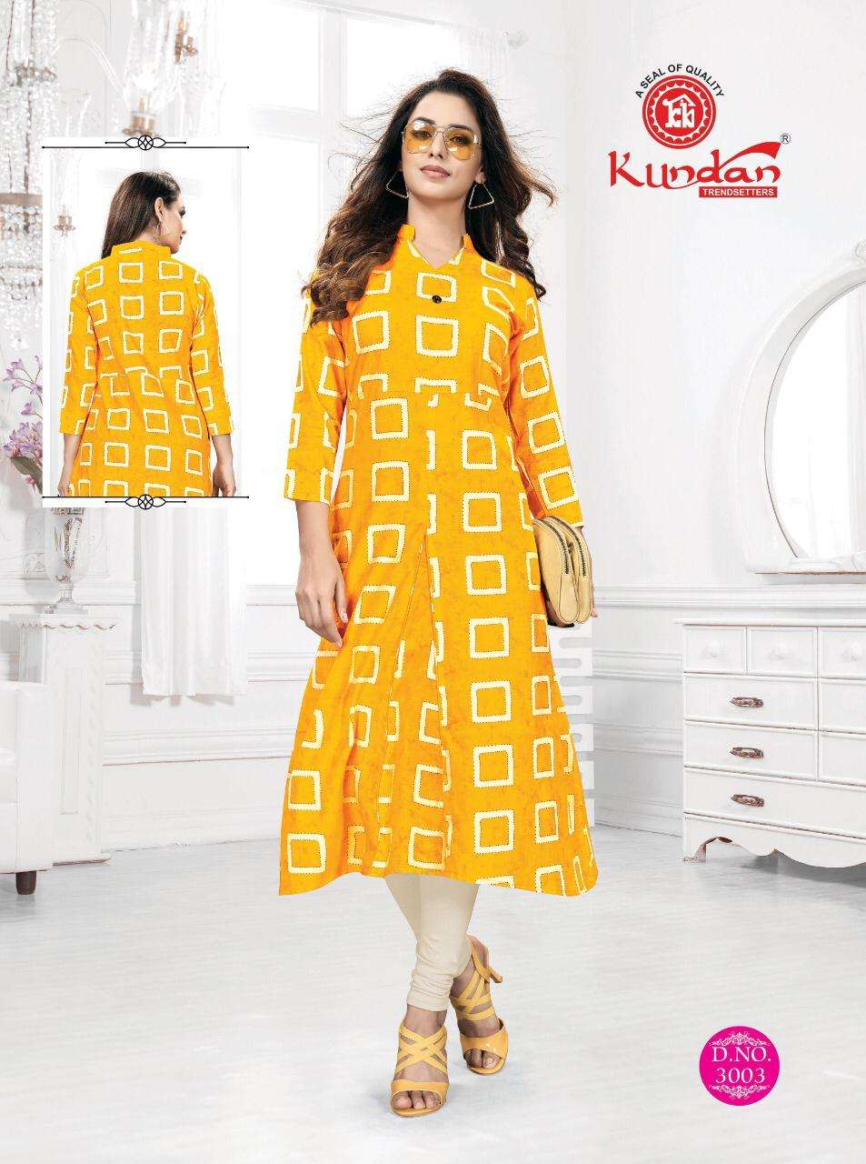 ALIYAA VOL-3 BY KUNDAN 3001 TO 3012 SERIES BEAUTIFUL STYLISH FANCY COLORFUL CASUAL WEAR & ETHNIC WEAR & READY TO WEAR HEAVY PURE COTTON KURTIS AT WHOLESALE PRICE