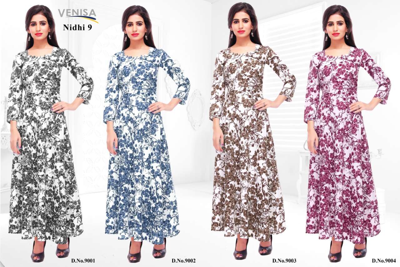 NIDHI VOL-9 BY VENISA 9001 TO 9004 SERIES STYLISH FANCY BEAUTIFUL COLORFUL CASUAL WEAR & ETHNIC WEAR 14 KG HEAVY RAYON KURTIS AT WHOLESALE PRICE
