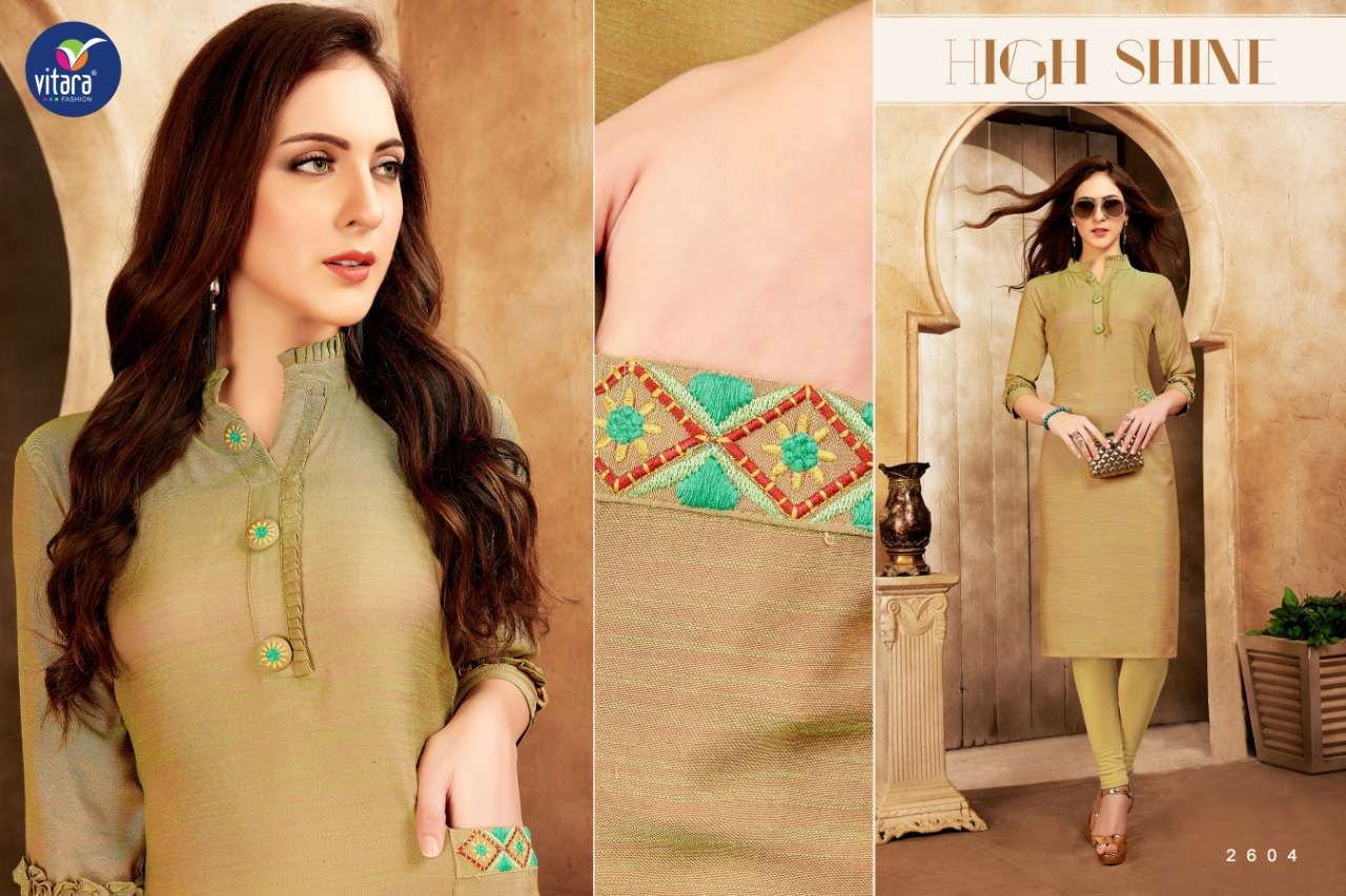 SELTOS BY VITARA 2601 TO 2606 SERIES BEAUTIFUL STYLISH FANCY COLORFUL CASUAL WEAR & ETHNIC WEAR & READY TO WEAR TWO TONE SLUB KURTIS AT WHOLESALE PRICE