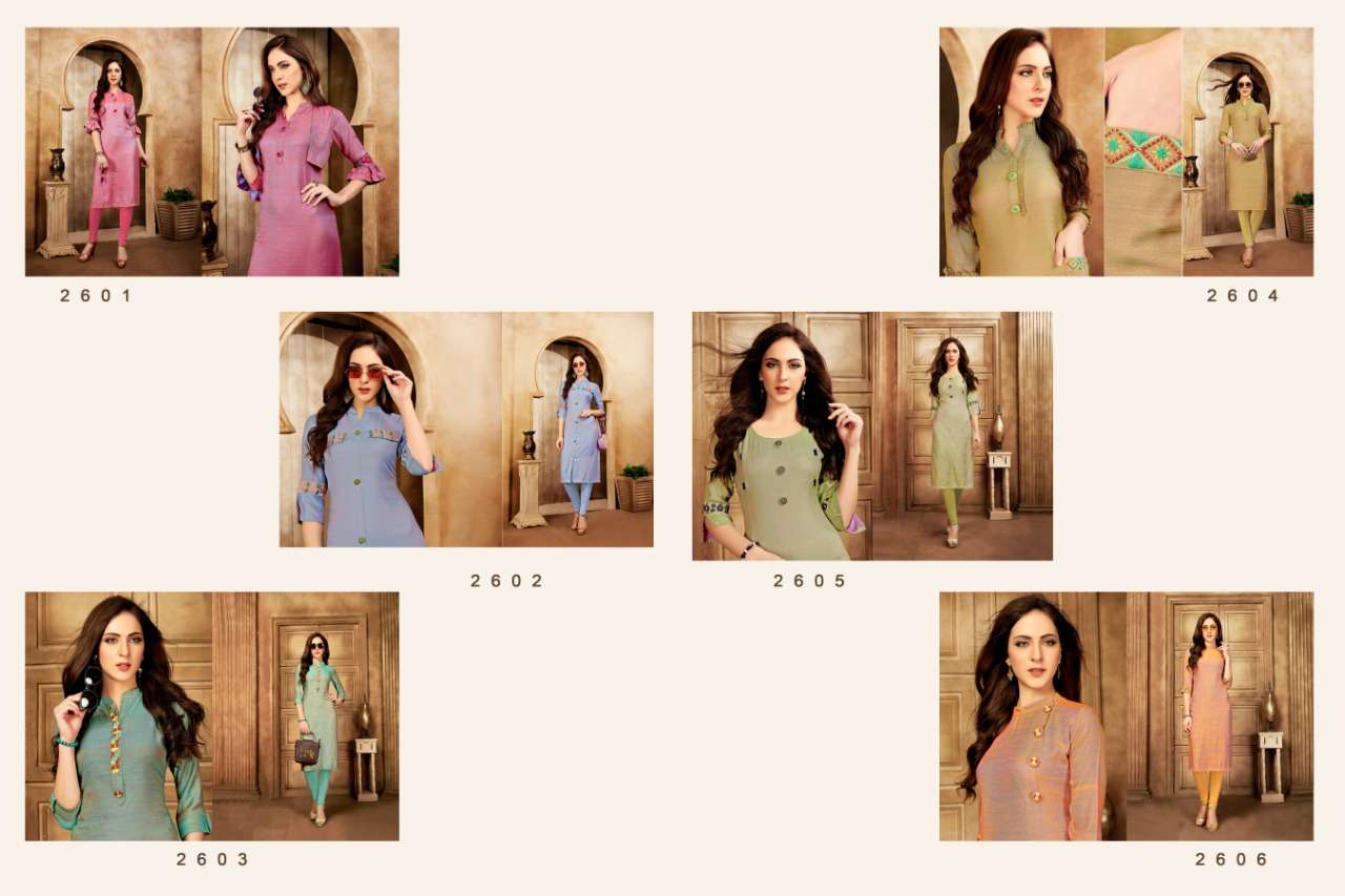 SELTOS BY VITARA 2601 TO 2606 SERIES BEAUTIFUL STYLISH FANCY COLORFUL CASUAL WEAR & ETHNIC WEAR & READY TO WEAR TWO TONE SLUB KURTIS AT WHOLESALE PRICE