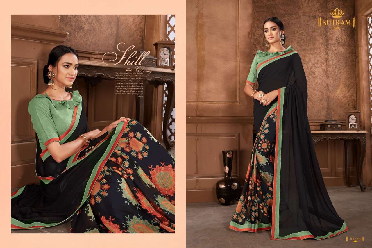 ZEEYA VOL-10 BY SUTRAM 694 TO 702 SERIES INDIAN TRADITIONAL WEAR COLLECTION BEAUTIFUL STYLISH FANCY COLORFUL PARTY WEAR & OCCASIONAL WEAR GEORGETTE PRINTED SAREES AT WHOLESALE PRICE