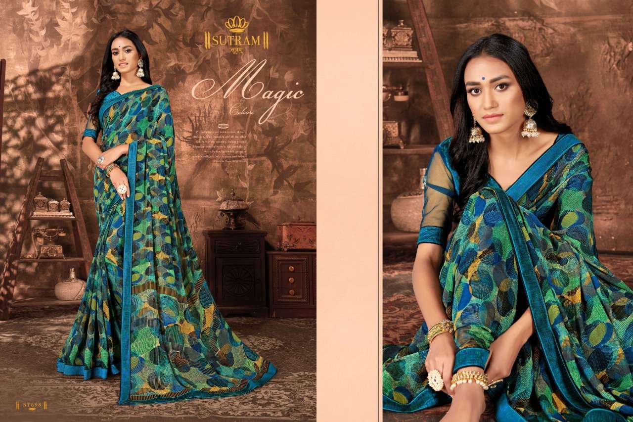 ZEEYA VOL-10 BY SUTRAM 694 TO 702 SERIES INDIAN TRADITIONAL WEAR COLLECTION BEAUTIFUL STYLISH FANCY COLORFUL PARTY WEAR & OCCASIONAL WEAR GEORGETTE PRINTED SAREES AT WHOLESALE PRICE