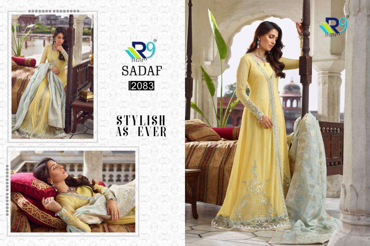 SADAF BY R9 2083 TO 2087 SERIES BEAUTIFUL ANARKALI SUITS STYLISH FANCY COLORFUL PARTY WEAR & ETHNIC WEAR FAUX GEORGETTE / SILK SATIN EMBROIDERED DRESSES AT WHOLESALE PRICE