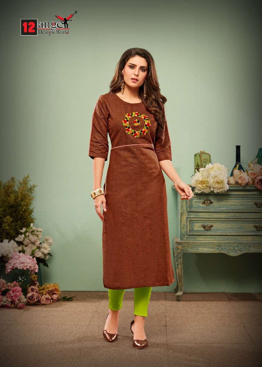 IMPRESSION BY 12 ANGEL 1001 TO 1008 SERIES BEAUTIFUL STYLISH FANCY COLORFUL CASUAL WEAR & ETHNIC WEAR & READY TO WEAR HANDLOOM COTTON KURTIS AT WHOLESALE PRICE