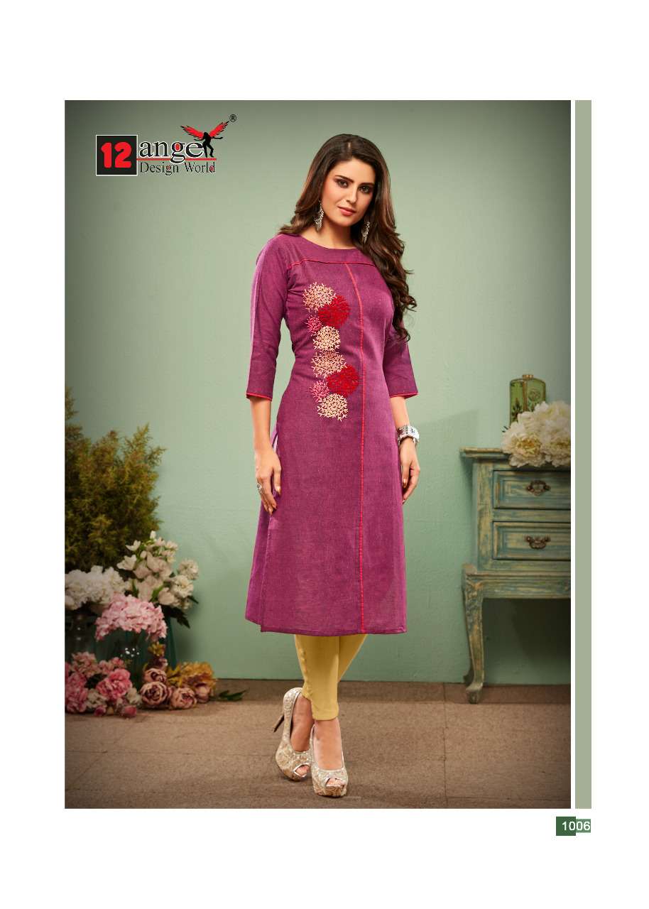 IMPRESSION BY 12 ANGEL 1001 TO 1008 SERIES BEAUTIFUL STYLISH FANCY COLORFUL CASUAL WEAR & ETHNIC WEAR & READY TO WEAR HANDLOOM COTTON KURTIS AT WHOLESALE PRICE