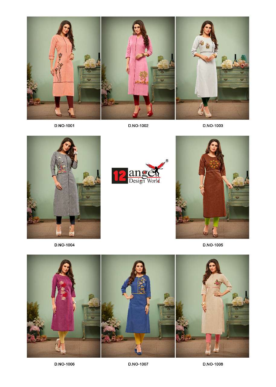 IMPRESSION BY 12 ANGEL 1001 TO 1008 SERIES BEAUTIFUL STYLISH FANCY COLORFUL CASUAL WEAR & ETHNIC WEAR & READY TO WEAR HANDLOOM COTTON KURTIS AT WHOLESALE PRICE