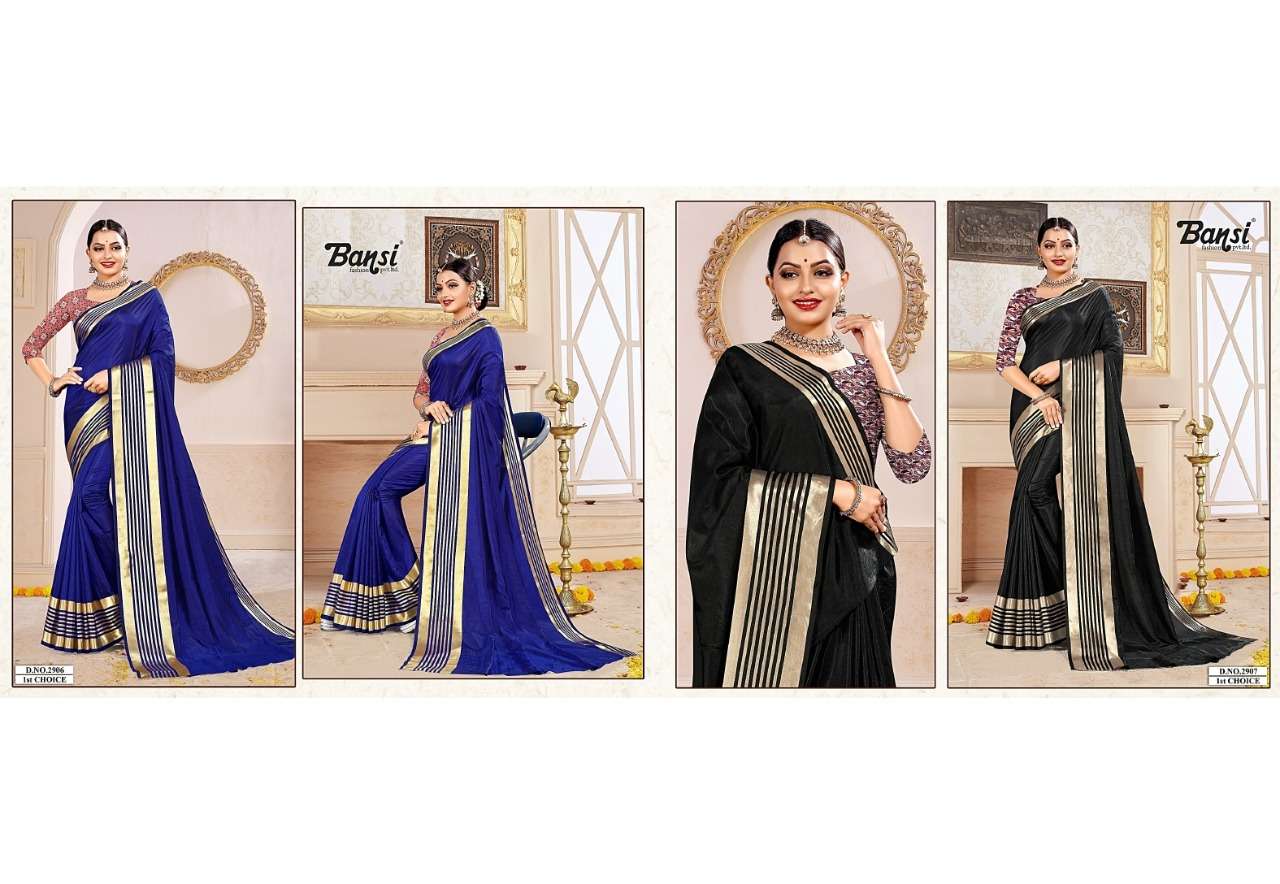 1ST CHOICE BY BANSI FASHION 2901 TO 2910 SERIES INDIAN TRADITIONAL WEAR COLLECTION BEAUTIFUL STYLISH FANCY COLORFUL PARTY WEAR & OCCASIONAL WEAR DOLA SILK WEAVING SATIN PATTA SAREES AT WHOLESALE PRICE