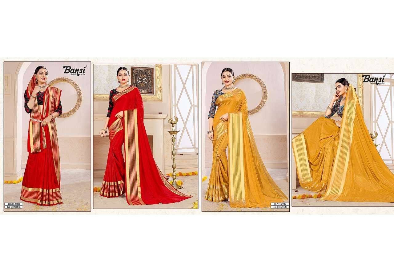 1ST CHOICE BY BANSI FASHION 2901 TO 2910 SERIES INDIAN TRADITIONAL WEAR COLLECTION BEAUTIFUL STYLISH FANCY COLORFUL PARTY WEAR & OCCASIONAL WEAR DOLA SILK WEAVING SATIN PATTA SAREES AT WHOLESALE PRICE