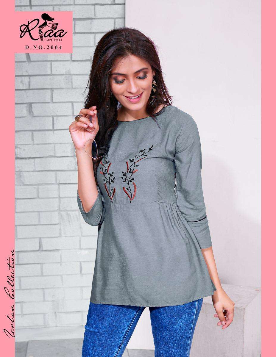 PINKY BY RIAA LIFESTYLE 2001 TO 2007 SERIES BEAUTIFUL COLORFUL STYLISH FANCY CASUAL WEAR & READY TO WEAR TWO TONE SLUB WITH EMBROIDERY TOPS AT WHOLESALE PRICE