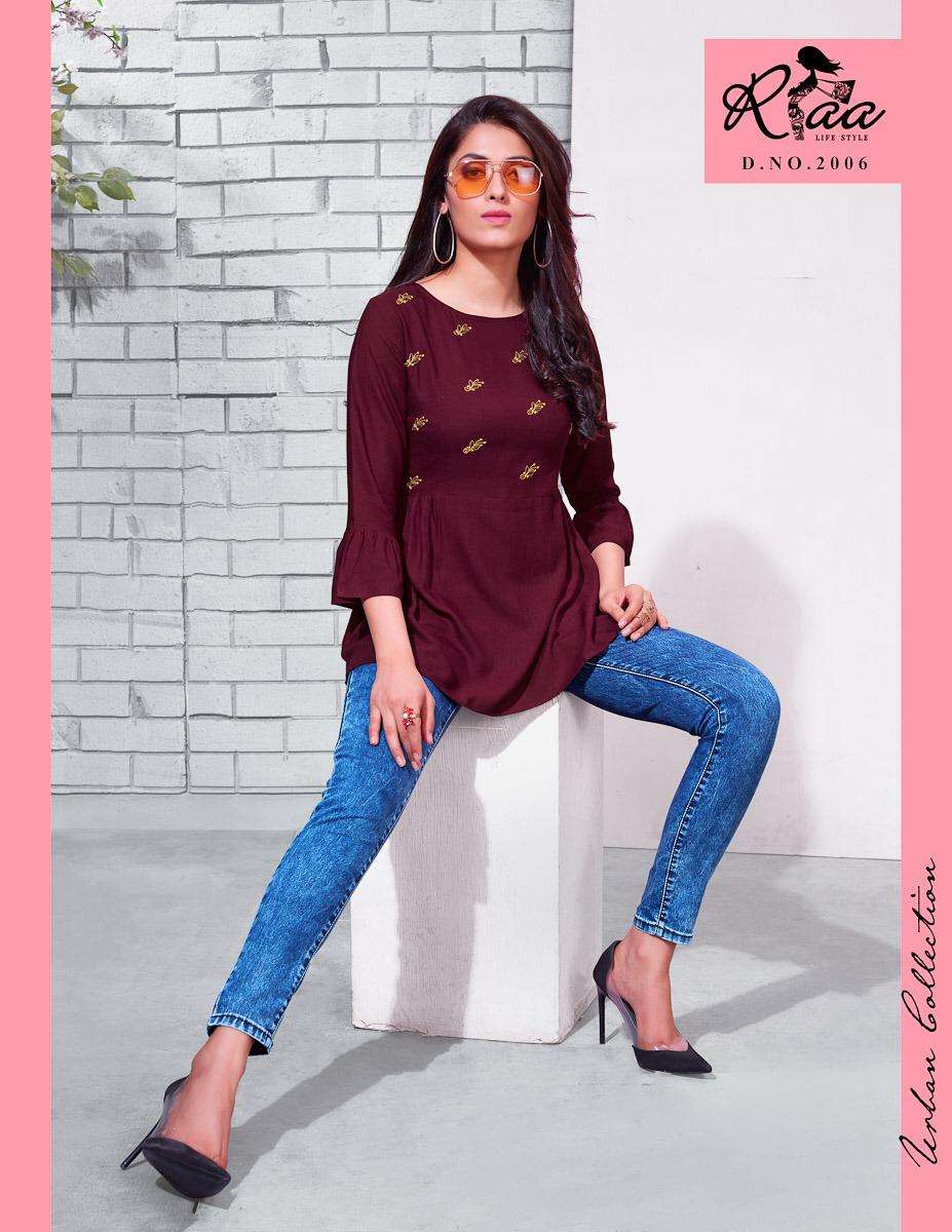 PINKY BY RIAA LIFESTYLE 2001 TO 2007 SERIES BEAUTIFUL COLORFUL STYLISH FANCY CASUAL WEAR & READY TO WEAR TWO TONE SLUB WITH EMBROIDERY TOPS AT WHOLESALE PRICE