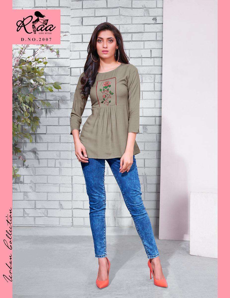 PINKY BY RIAA LIFESTYLE 2001 TO 2007 SERIES BEAUTIFUL COLORFUL STYLISH FANCY CASUAL WEAR & READY TO WEAR TWO TONE SLUB WITH EMBROIDERY TOPS AT WHOLESALE PRICE