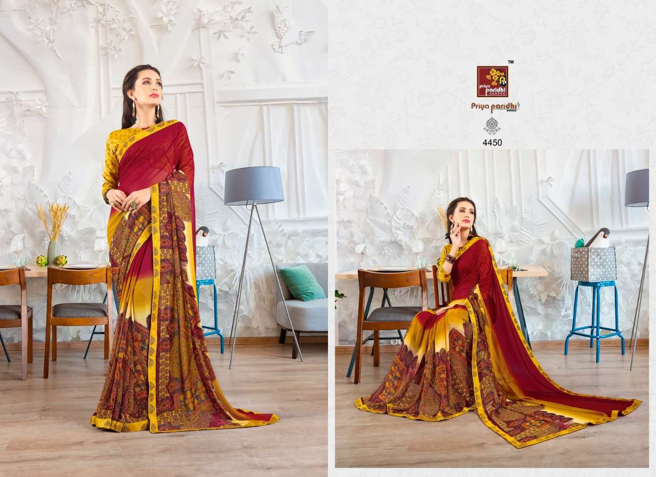 RAMAYAN VOL-2 BY PRIYA PARIDHI 4445 TO 4456 SERIES INDIAN TRADITIONAL WEAR COLLECTION BEAUTIFUL STYLISH FANCY COLORFUL PARTY WEAR & OCCASIONAL WEAR MAKHMALI GEORGETTE PRINTED SAREES AT WHOLESALE PRICE