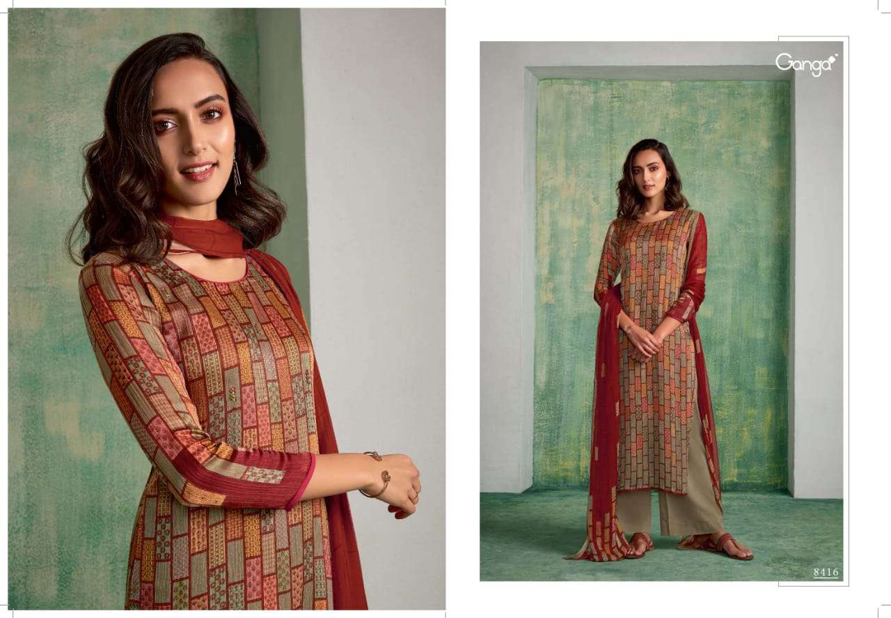 MUGHAL BY GANGA FASHION 8416 TO 8421 SERIES BEAUTIFUL SHARARA SUITS STYLISH FANCY COLORFUL PARTY WEAR & ETHNIC WEAR PURE SILK PRINTED DRESSES AT WHOLESALE PRICE