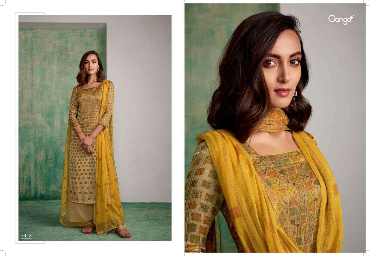 MUGHAL BY GANGA FASHION 8416 TO 8421 SERIES BEAUTIFUL SHARARA SUITS STYLISH FANCY COLORFUL PARTY WEAR & ETHNIC WEAR PURE SILK PRINTED DRESSES AT WHOLESALE PRICE