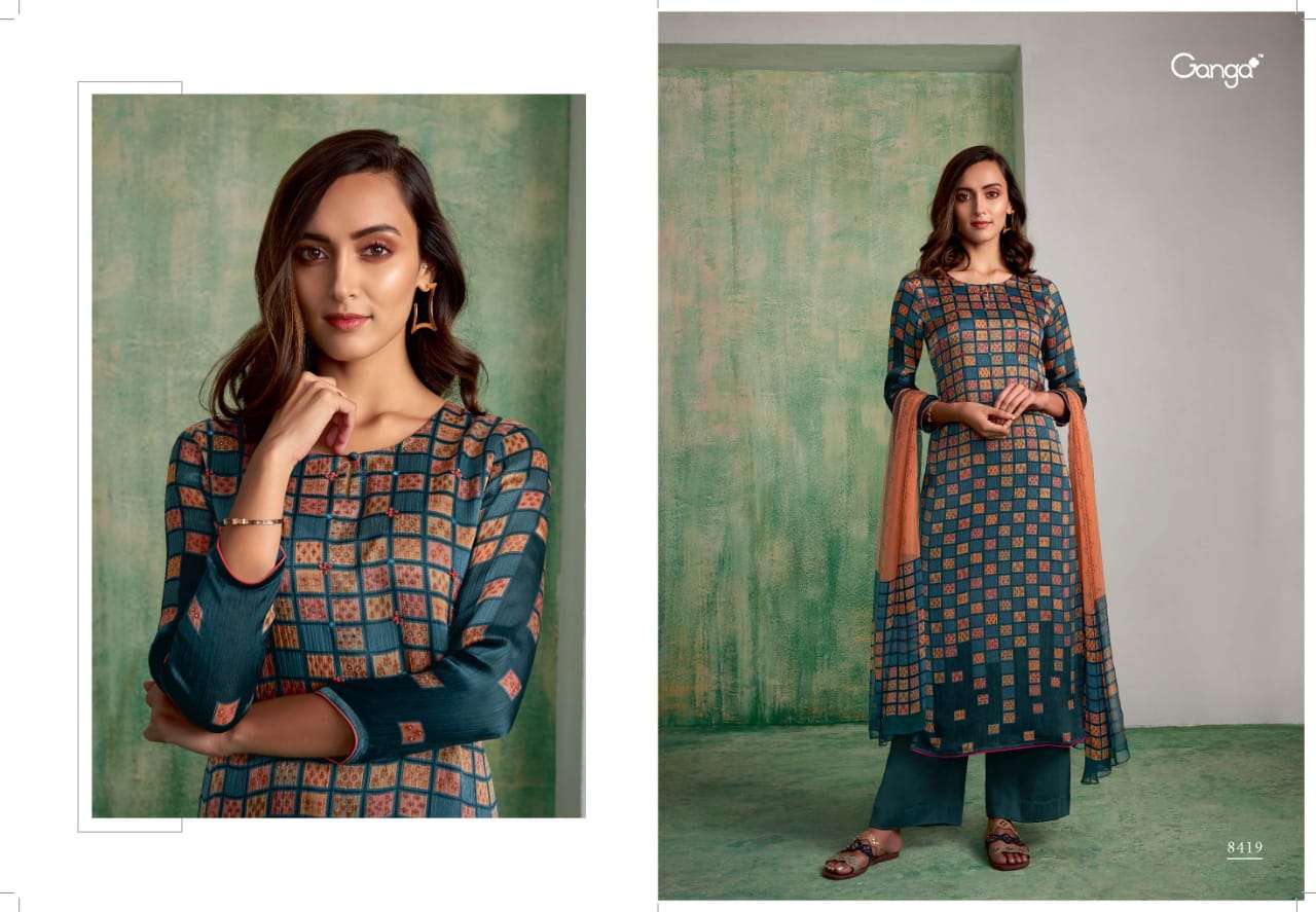 MUGHAL BY GANGA FASHION 8416 TO 8421 SERIES BEAUTIFUL SHARARA SUITS STYLISH FANCY COLORFUL PARTY WEAR & ETHNIC WEAR PURE SILK PRINTED DRESSES AT WHOLESALE PRICE