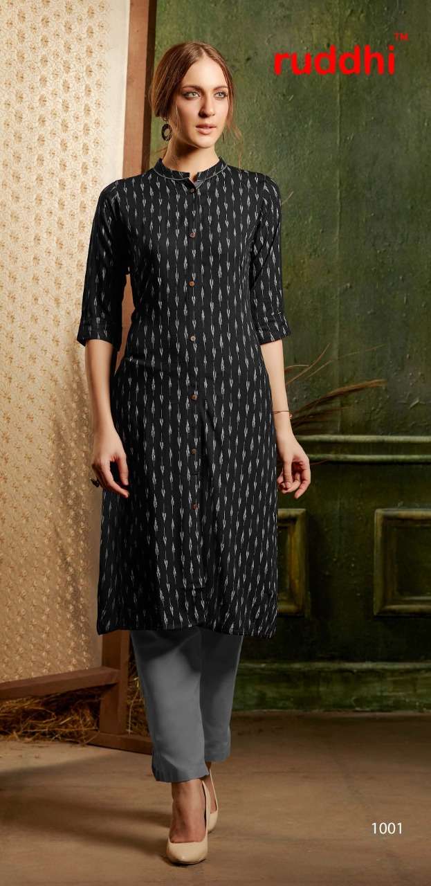 IKKAT 1001 SERIES BY RUDDHI DRESSLINE 1001 TO 1006 SERIES STYLISH FANCY BEAUTIFUL COLORFUL CASUAL WEAR & ETHNIC WEAR RAYON PRINTED KURTIS AT WHOLESALE PRICE