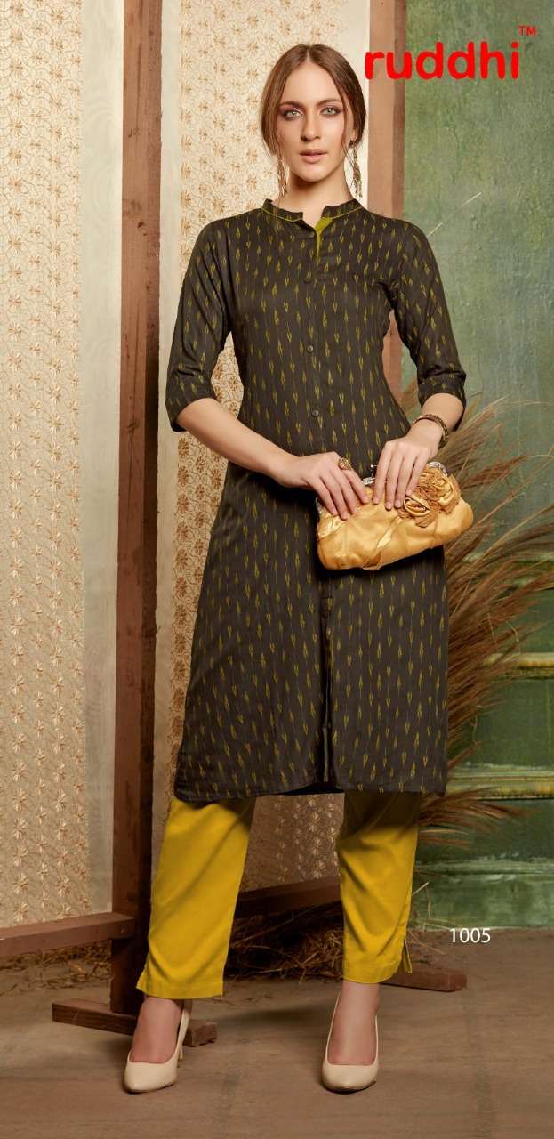 IKKAT 1001 SERIES BY RUDDHI DRESSLINE 1001 TO 1006 SERIES STYLISH FANCY BEAUTIFUL COLORFUL CASUAL WEAR & ETHNIC WEAR RAYON PRINTED KURTIS AT WHOLESALE PRICE