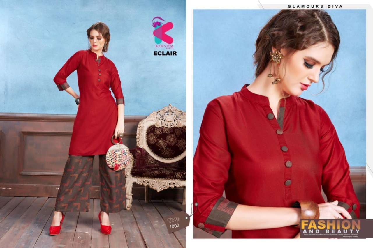 ECLAIR BY KERSOM 1001 TO 1008 SERIES STYLISH FANCY BEAUTIFUL COLORFUL CASUAL WEAR & ETHNIC WEAR HEAVY RAYON QUALITY  KURTIS AT WHOLESALE PRICE