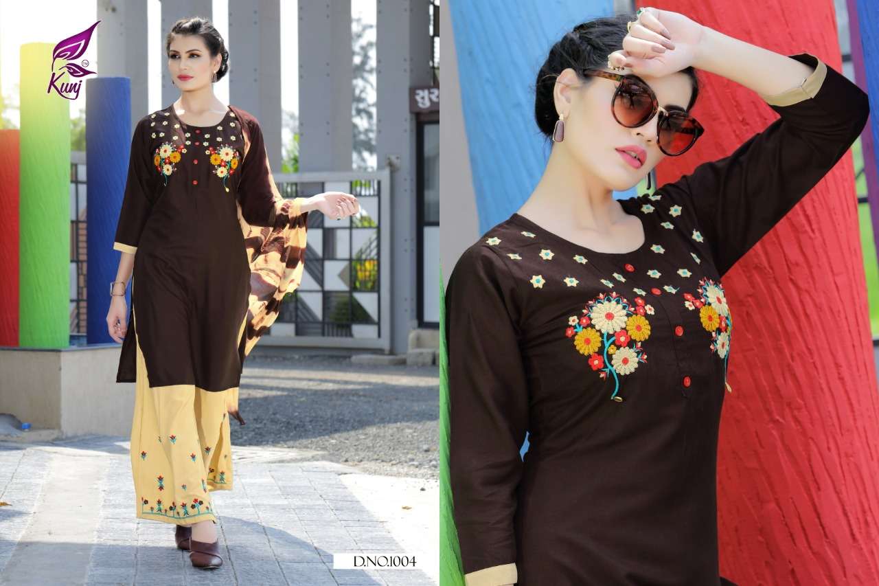 POSE BY KUNJ 1001 TO 1010 SERIES BEAUTIFUL STYLISH FANCY COLORFUL CASUAL WEAR & ETHNIC WEAR RAYON 14 KG WITH EMBROIDERY DRESSES AT WHOLESALE PRICE