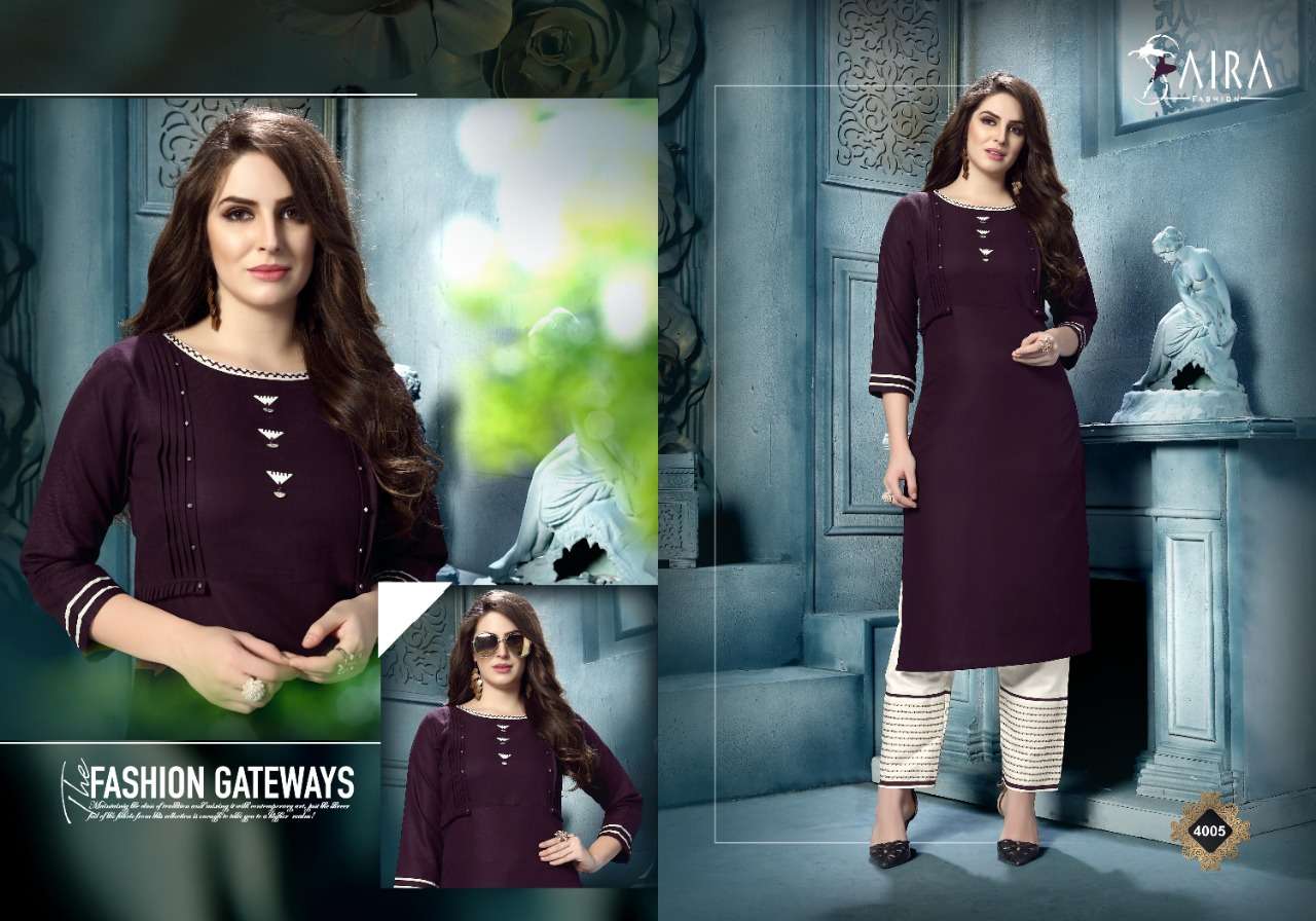SAIRA VOL-4 BY SAIRA FASHION 4001 TO 4006 SERIES STYLISH FANCY BEAUTIFUL COLORFUL CASUAL WEAR & ETHNIC WEAR RUBBY COTTON KURTIS WITH BOTTOM AT WHOLESALE PRICE