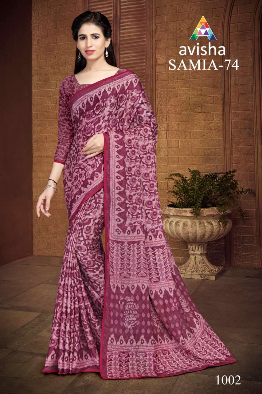 SAMIA VOL-74 BY AVISHA 1001 TO 1004 SERIES INDIAN TRADITIONAL WEAR COLLECTION BEAUTIFUL STYLISH FANCY COLORFUL PARTY WEAR & OCCASIONAL WEAR DYNA SILK SAREES AT WHOLESALE PRICE