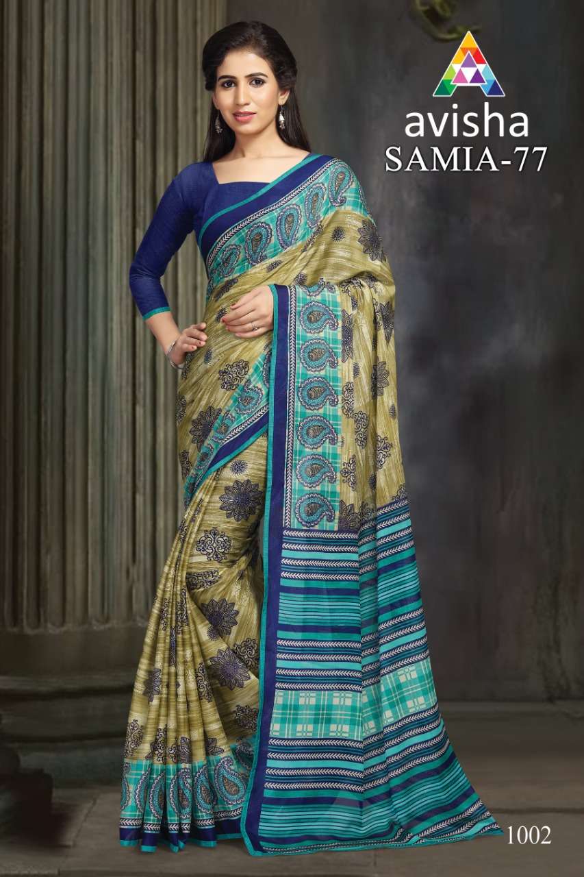 SAMIA VOL-77 BY AVISHA 1001 TO 1004 SERIES INDIAN TRADITIONAL WEAR COLLECTION BEAUTIFUL STYLISH FANCY COLORFUL PARTY WEAR & OCCASIONAL WEAR DYNA SILK SAREES AT WHOLESALE PRICE