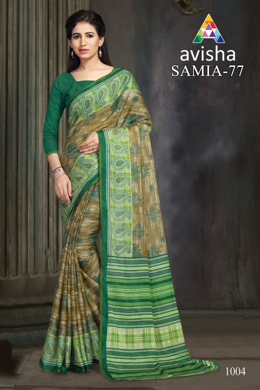 SAMIA VOL-77 BY AVISHA 1001 TO 1004 SERIES INDIAN TRADITIONAL WEAR COLLECTION BEAUTIFUL STYLISH FANCY COLORFUL PARTY WEAR & OCCASIONAL WEAR DYNA SILK SAREES AT WHOLESALE PRICE
