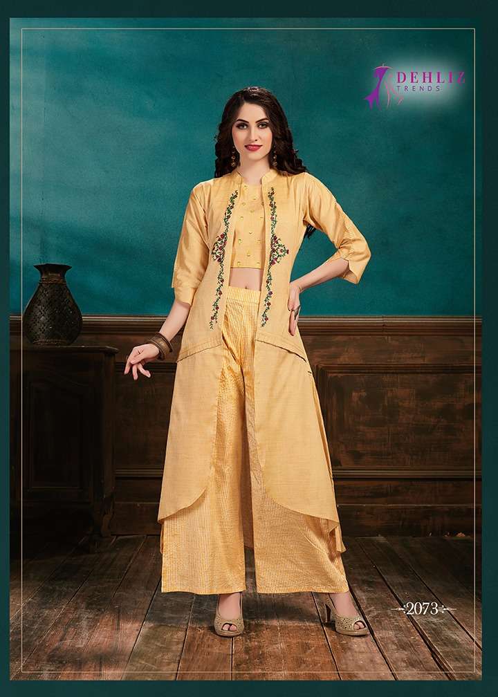 SELFIE VOL-3 BY DEHLIZ TRENDZ 2071 TO 2075 SERIES BEAUTIFUL COLORFUL STYLISH FANCY CASUAL WEAR & ETHNIC WEAR & READY TO WEAR LINEN SILK WITH FOIL  KURTIS AT WHOLESALE PRICE