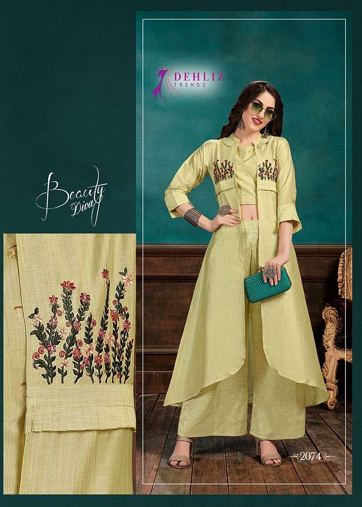SELFIE VOL-3 BY DEHLIZ TRENDZ 2071 TO 2075 SERIES BEAUTIFUL COLORFUL STYLISH FANCY CASUAL WEAR & ETHNIC WEAR & READY TO WEAR LINEN SILK WITH FOIL  KURTIS AT WHOLESALE PRICE