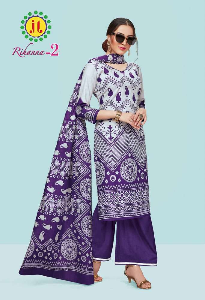 RIHANNA VOL-2 BY JT 2001 TO 2015 SERIES DESIGNER FESTIVE SUITS COLLECTION BEAUTIFUL STYLISH FANCY COLORFUL PARTY WEAR & OCCASIONAL WEAR COTTON PRINTED DRESSES AT WHOLESALE PRICE