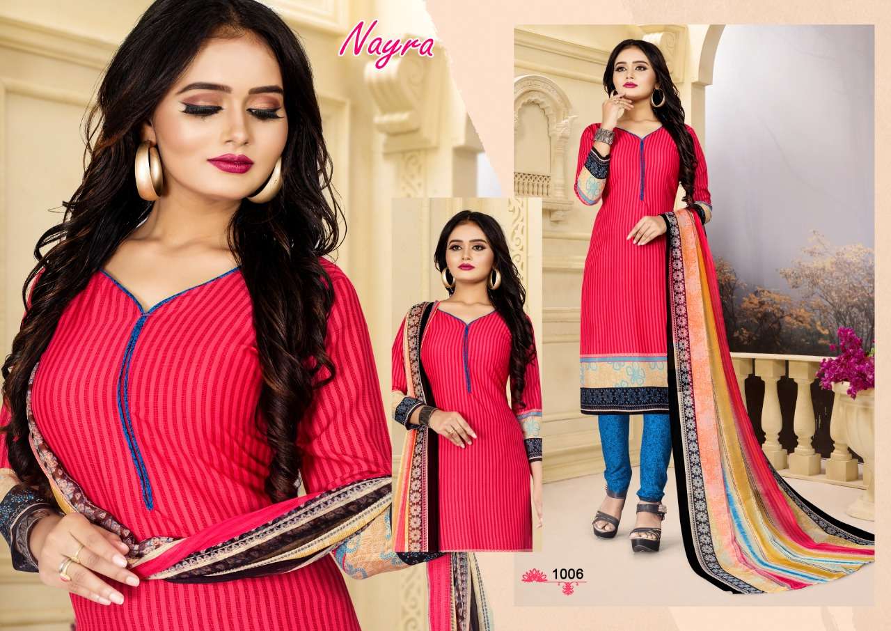 NAYRA BY PARV PRINT 1001 TO 1012 SERIES DESIGNER FESTIVE SUITS COLLECTION BEAUTIFUL STYLISH FANCY COLORFUL PARTY WEAR & OCCASIONAL WEAR AMERICAN CREPE PRINTED DRESSES AT WHOLESALE PRICE