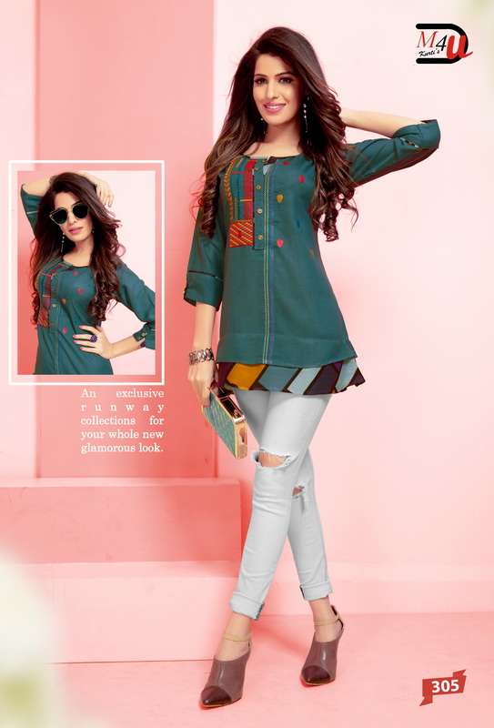 ATTITUDE VOL-2 BY M4U 301 TO 309 SERIES BEAUTIFUL COLORFUL STYLISH FANCY CASUAL WEAR & READY TO WEAR MILANGE AND COTTON PRINTED TOPS AT WHOLESALE PRICE