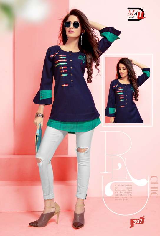 ATTITUDE VOL-2 BY M4U 301 TO 309 SERIES BEAUTIFUL COLORFUL STYLISH FANCY CASUAL WEAR & READY TO WEAR MILANGE AND COTTON PRINTED TOPS AT WHOLESALE PRICE