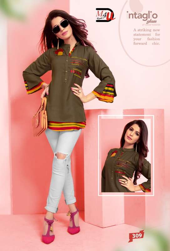 ATTITUDE VOL-2 BY M4U 301 TO 309 SERIES BEAUTIFUL COLORFUL STYLISH FANCY CASUAL WEAR & READY TO WEAR MILANGE AND COTTON PRINTED TOPS AT WHOLESALE PRICE