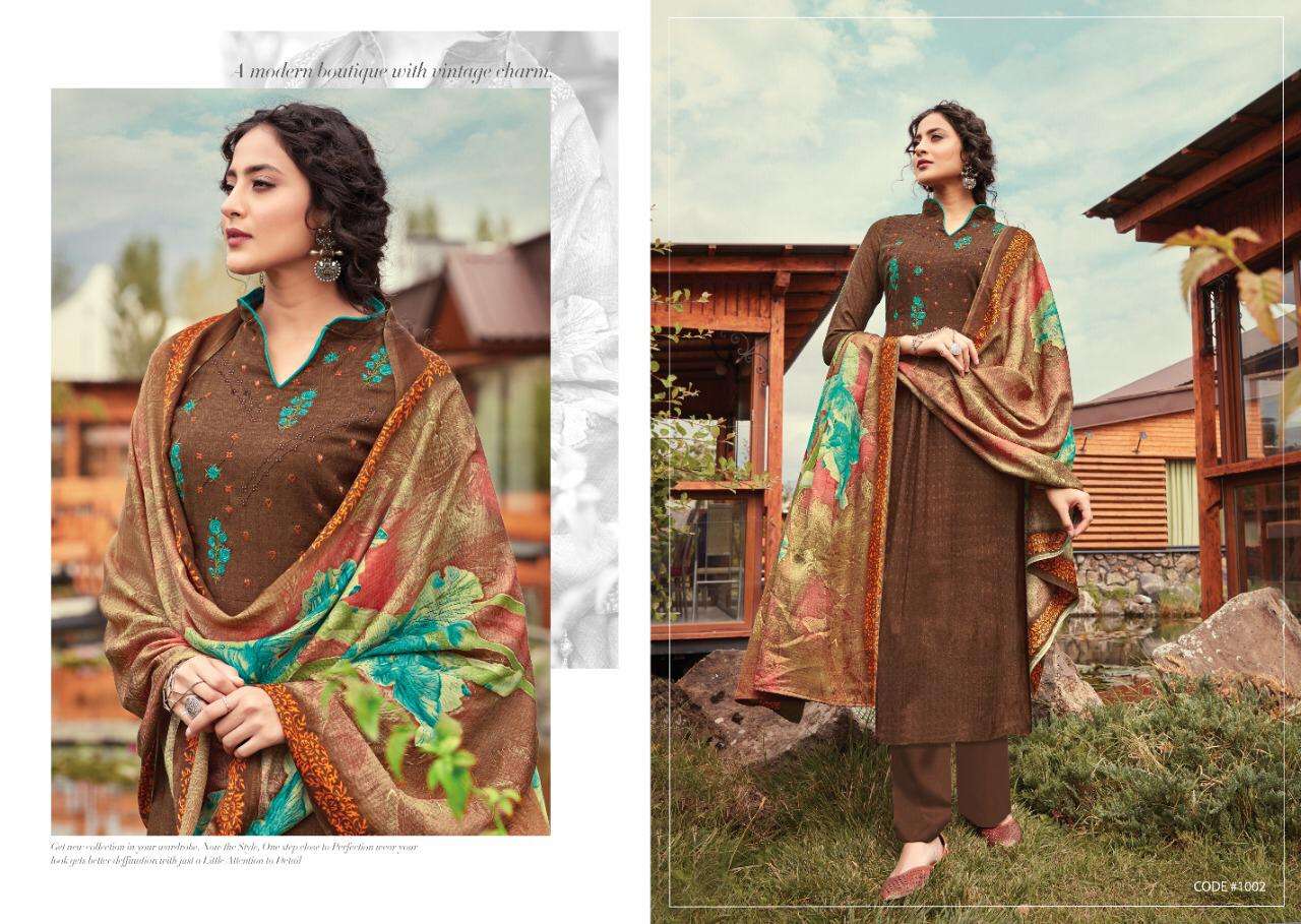 NARGIS BY KAY VEE 1001 TO 1008 SERIES BEAUTIFUL SUITS COLORFUL STYLISH FANCY CASUAL WEAR & ETHNIC WEAR PURE PASHMINA PRINTED WITH EMBROIDERY DRESSES AT WHOLESALE PRICE