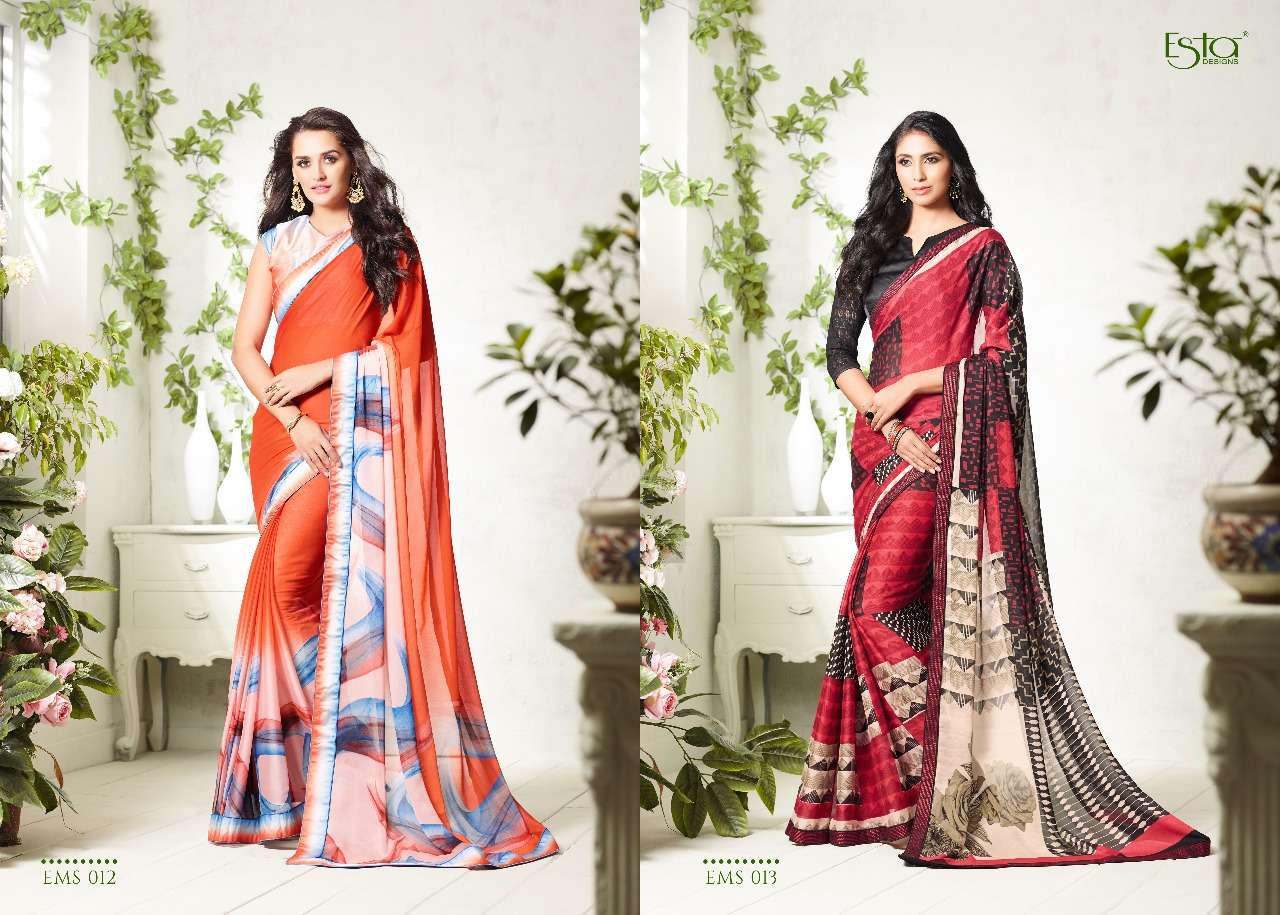 MOKSH BY ESTA DESIGN 009 TO 024 SERIES INDIAN TRADITIONAL WEAR COLLECTION BEAUTIFUL STYLISH FANCY COLORFUL PARTY WEAR & OCCASIONAL WEAR PURE GEORGETTE PRINTED SAREES AT WHOLESALE PRICE