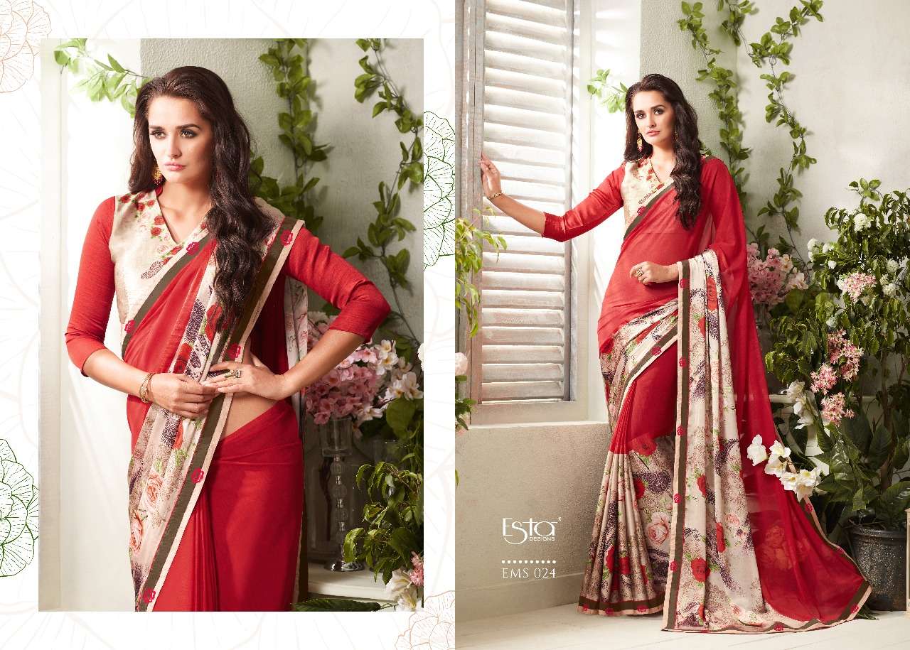 MOKSH BY ESTA DESIGN 009 TO 024 SERIES INDIAN TRADITIONAL WEAR COLLECTION BEAUTIFUL STYLISH FANCY COLORFUL PARTY WEAR & OCCASIONAL WEAR PURE GEORGETTE PRINTED SAREES AT WHOLESALE PRICE