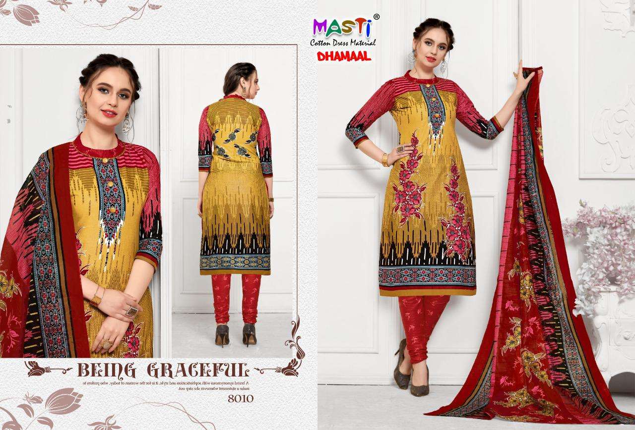 DHAMAAL VOL-8 BY MASTI 8001 TO 8010 SERIES BEAUTIFUL SUITS STYLISH COLORFUL FANCY CASUAL WEAR & ETHNIC WEAR COTTON PRINTED DRESSES AT WHOLESALE PRICE