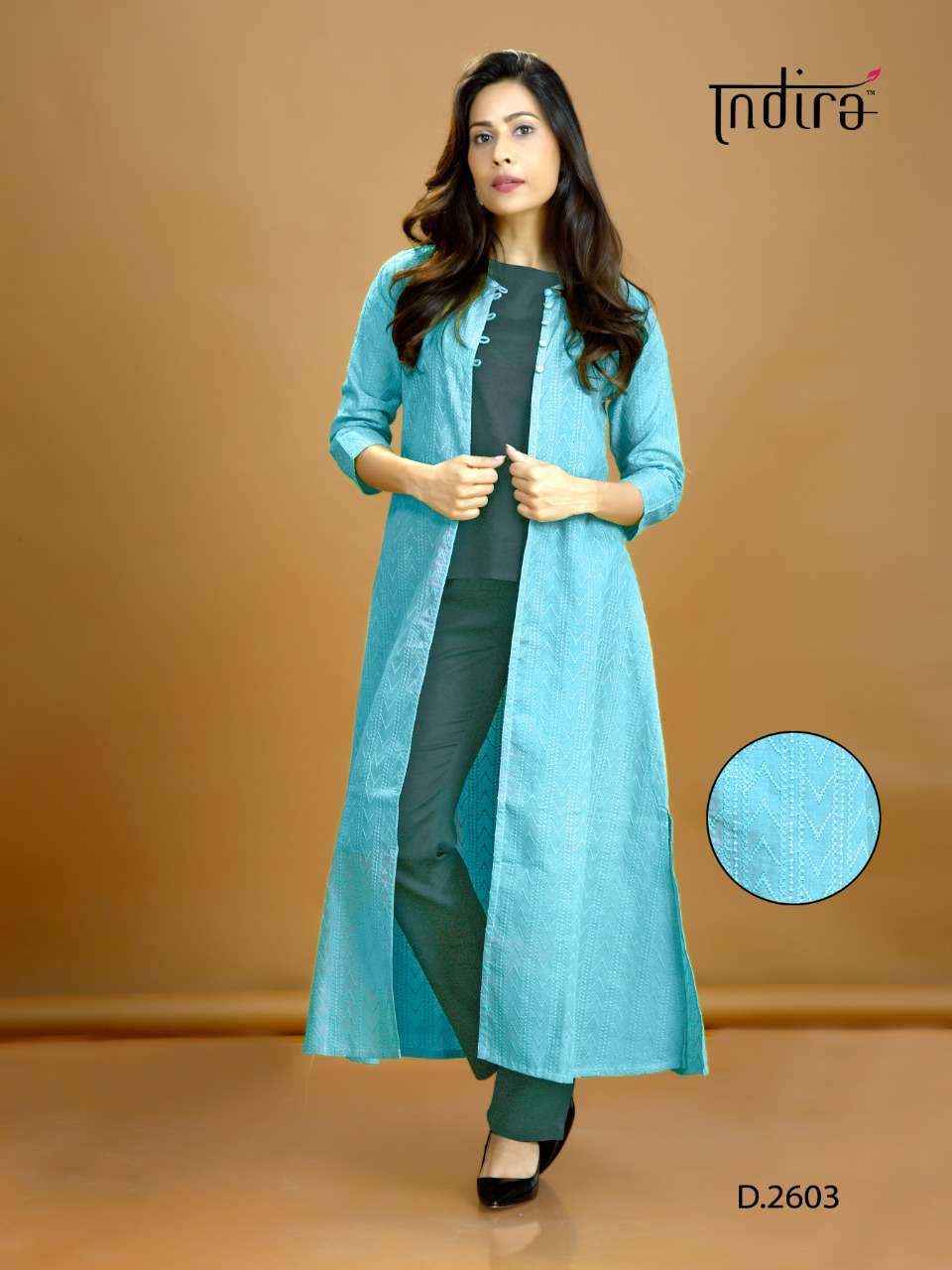 HIM VARSHA BY INDIRA 2601 TO 2604 SERIES BEAUTIFUL STYLISH FANCY COLORFUL CASUAL WEAR & ETHNIC WEAR & READY TO WEAR COTTON FLEX KURTIS WITH BOTTOM & JACKETS AT WHOLESALE PRICE
