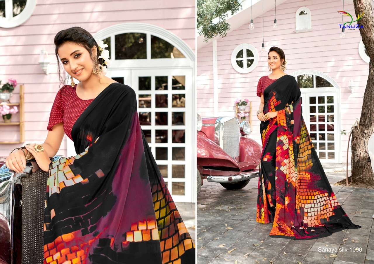 SANAYA SILK BY TANUZA FASHION 1088 TO 1098 SERIES INDIAN TRADITIONAL WEAR COLLECTION BEAUTIFUL STYLISH FANCY COLORFUL PARTY WEAR & OCCASIONAL WEAR PURE CREPE DIGITAL PRINTED SAREES AT WHOLESALE PRICE