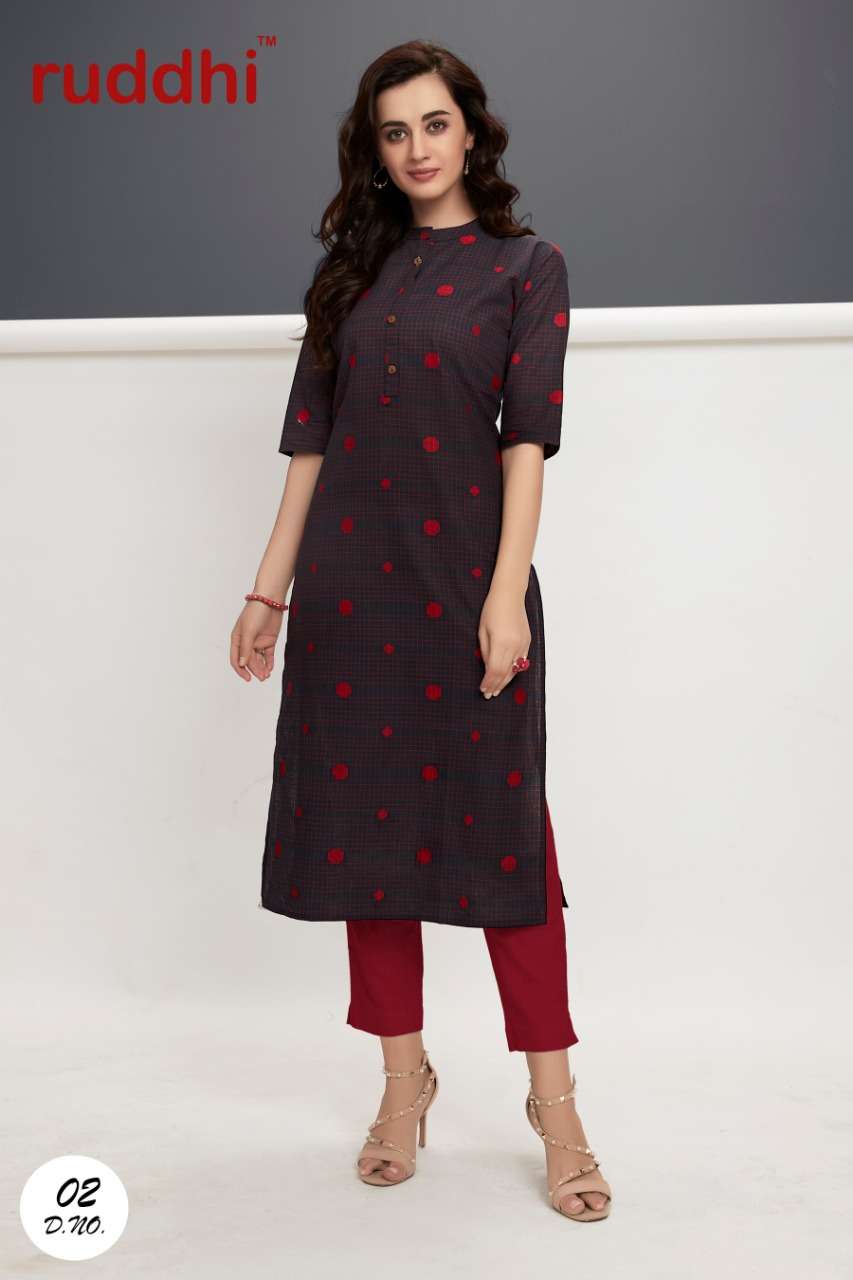 WEAVES VOL-2 BY RUDDHI DRESSLINE 01 TO 08 SERIES STYLISH FANCY COLORFUL COLLECTION CASUAL WEAR & ETHNIC WEAR PURE HANDLOOM COTTON PRINTED KURTIS WITH BOTTOM AT WHOLESALE PRICE