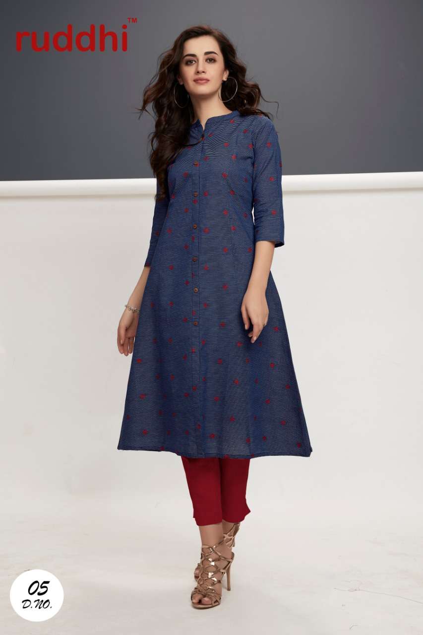 WEAVES VOL-2 BY RUDDHI DRESSLINE 01 TO 08 SERIES STYLISH FANCY COLORFUL COLLECTION CASUAL WEAR & ETHNIC WEAR PURE HANDLOOM COTTON PRINTED KURTIS WITH BOTTOM AT WHOLESALE PRICE