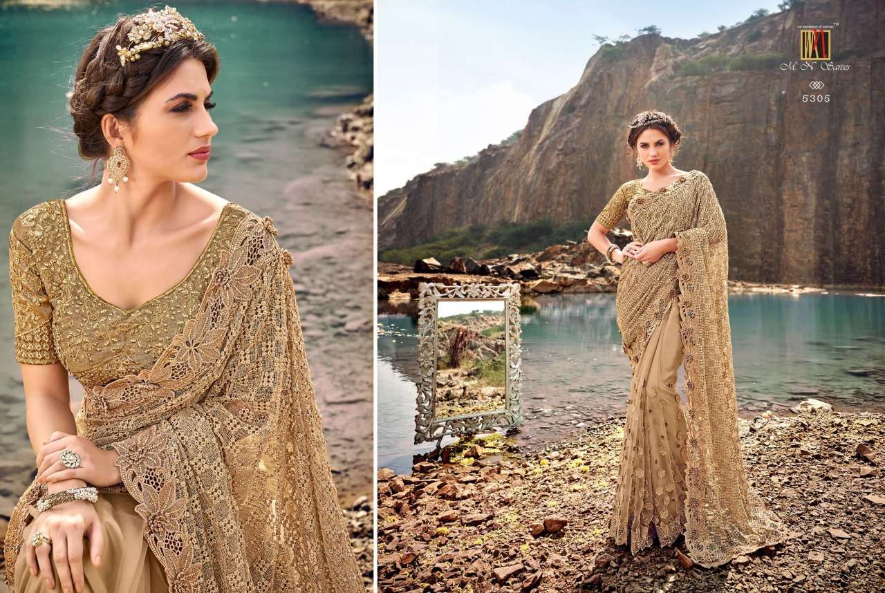 SWAROVSKI BY M.N. SAREES 5301 TO 5317 SERIES INDIAN TRADITIONAL WEAR COLLECTION BEAUTIFUL STYLISH FANCY COLORFUL PARTY WEAR & OCCASIONAL WEAR NET/KOREAN SAREES AT WHOLESALE PRICE
