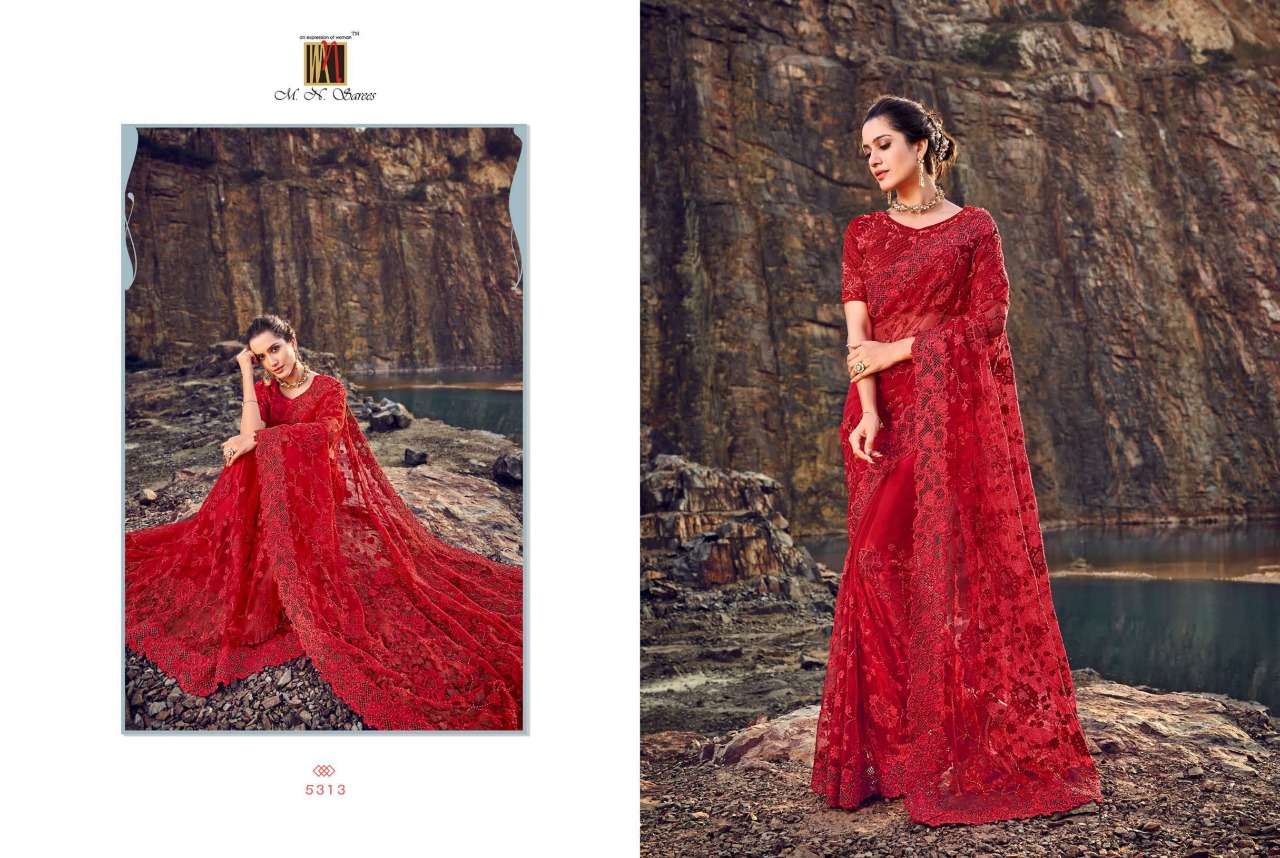 SWAROVSKI BY M.N. SAREES 5301 TO 5317 SERIES INDIAN TRADITIONAL WEAR COLLECTION BEAUTIFUL STYLISH FANCY COLORFUL PARTY WEAR & OCCASIONAL WEAR NET/KOREAN SAREES AT WHOLESALE PRICE