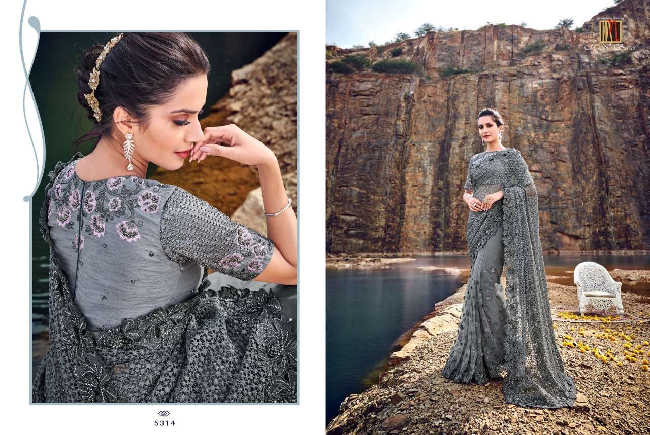 SWAROVSKI BY M.N. SAREES 5301 TO 5317 SERIES INDIAN TRADITIONAL WEAR COLLECTION BEAUTIFUL STYLISH FANCY COLORFUL PARTY WEAR & OCCASIONAL WEAR NET/KOREAN SAREES AT WHOLESALE PRICE