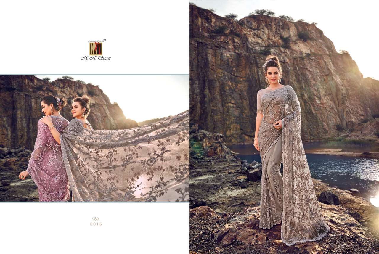 SWAROVSKI BY M.N. SAREES 5301 TO 5317 SERIES INDIAN TRADITIONAL WEAR COLLECTION BEAUTIFUL STYLISH FANCY COLORFUL PARTY WEAR & OCCASIONAL WEAR NET/KOREAN SAREES AT WHOLESALE PRICE