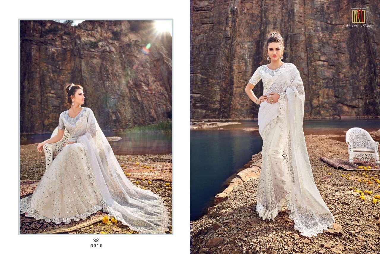 SWAROVSKI BY M.N. SAREES 5301 TO 5317 SERIES INDIAN TRADITIONAL WEAR COLLECTION BEAUTIFUL STYLISH FANCY COLORFUL PARTY WEAR & OCCASIONAL WEAR NET/KOREAN SAREES AT WHOLESALE PRICE