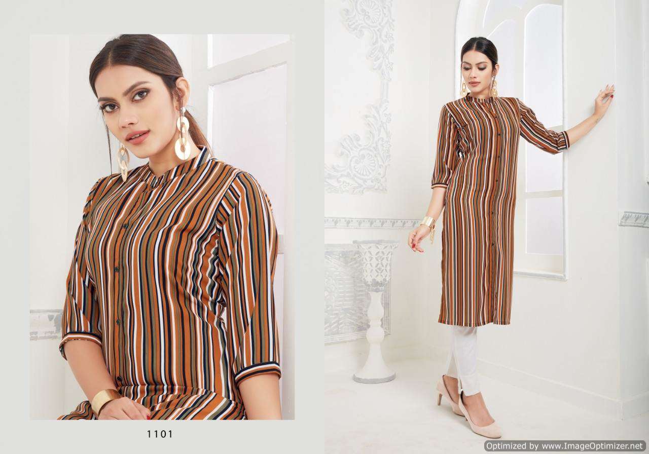 AMANTA VOL-11 BY GALLABERRY 1101 TO 1106 SERIES BEAUTIFUL STYLISH FANCY COLORFUL CASUAL WEAR & ETHNIC WEAR TWILL BASED POLY KURTIS AT WHOLESALE PRICE