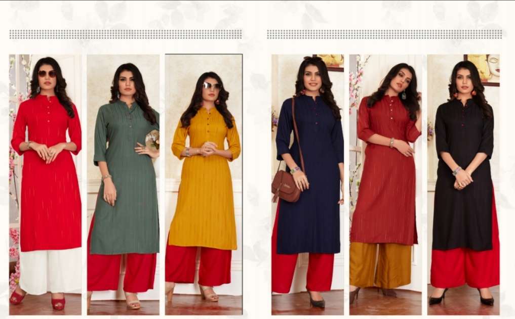 HASHTAG VOL-3 BY COLOUR TRENDS 101 TO 106 SERIES STYLISH FANCY COLORFUL COLLECTION CASUAL WEAR & ETHNIC WEAR DOBBY RAYON SLUB KURTIS WITH BOTTOM AT WHOLESALE PRICE