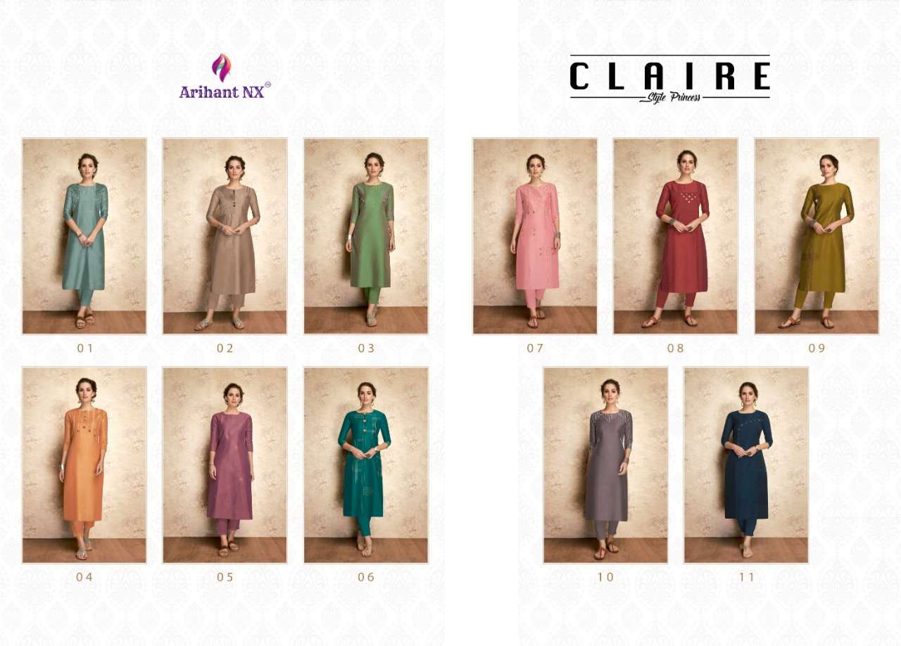 CLAIRE BY ARIHANT NX 01 TO 11 SERIES BEAUTIFUL STYLISH FANCY COLORFUL CASUAL WEAR & ETHNIC WEAR PURE VISCOSE SILK KURTIS AT WHOLESALE PRICE